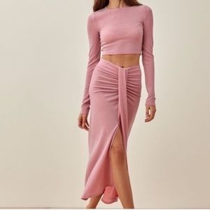 Reformation pink crop set with skirt